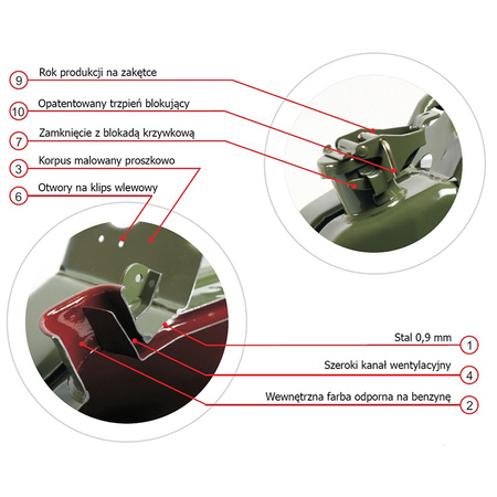 Kanister na paliwo z blachy stalowej oliwkowy 5 l Valpro