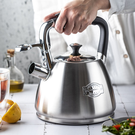 Srebrny czajnik z gwizdkiem 3 l na gaz i indukcję, Klausberg