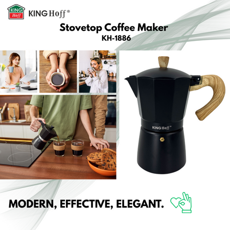 Aluminiowy zaparzacz ciśnieniowy do kawy, 6 filiżanek, czarny KINGHoff