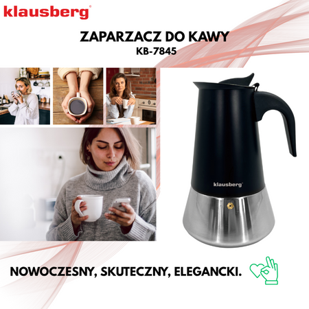 Kawiarka, zaparzacz do kawy ze stali 6 filiżanek, czarno-srebrny, Klausberg