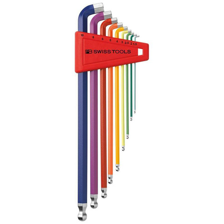 Zestaw 9 kluczy imbusowych z kulką 1,5-10 mm kąt 100° Rainbow PB Swiss Tools 2212.LH-10 RB
