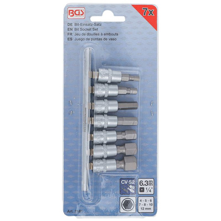Zestaw nasadek z bitem, imbus 6,3mm 1/4" gniazdo sześciokątne 4-12mm 7 szt. (2161) BGS
