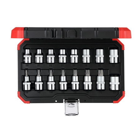 Zestaw nasadek Torx 1/2", 16 elementów - nasadki TX E10-E24 i bity TX T30-T70, z kulkowym mocowaniem, GEDORE RED, R68003016