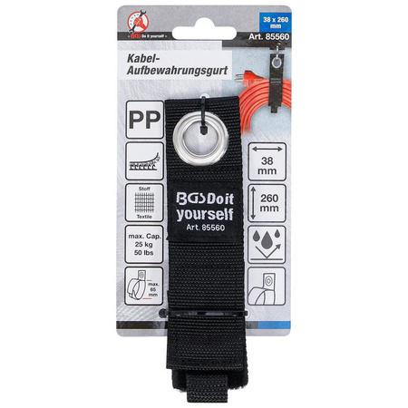 Pasek do przechowywania kabla regulowany 38 x 260 mm, BGS Diy 85560