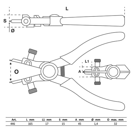 Szczypce do pierścieni rozprężnych wewnętrznych 165 mm, BGS 446