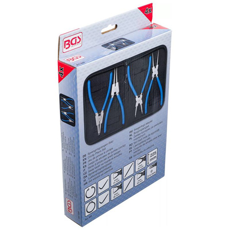 Zestaw szczypiec do pierścieni rozprężnych 225 mm 4 szt., BGS 650
