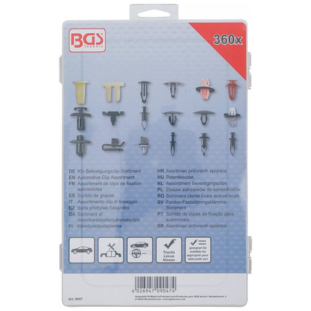 Zestaw zatrzasków do samochodów dla Toyota, Lexus 360 szt., BGS 9047