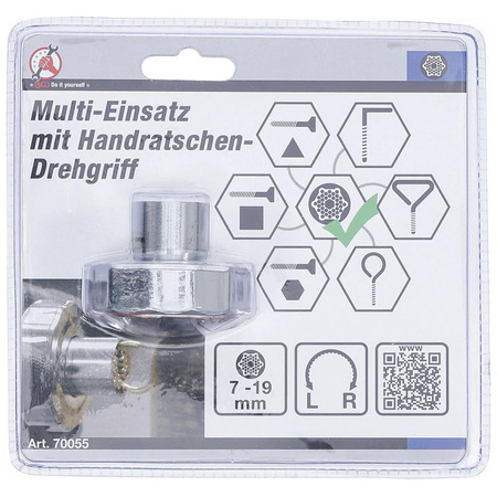 Uniwersalna nasadka igiełkowa z ręcznym uchwytem obrotowym z grzechotką, przełączanym 7 - 19 mm, BGS Diy 70055