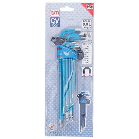 Zestaw długich kluczy imbusowych 1/16"-3/8" 9 szt., BGS 35101