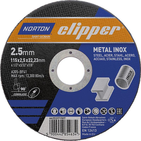 Tarcza tnąca metal/Inox Norton A30S-115x2.5x22.23mm