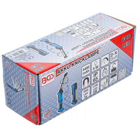 Akumulatorowa latarka przegubowa LED COB 5 W, BGS 85321