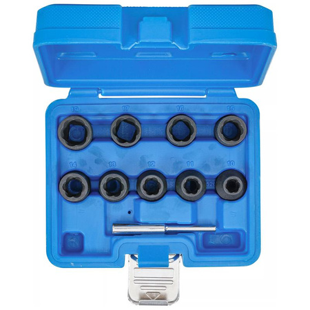 Zestaw spiralnych kluczy nasadowych / wykrętaków 12,5 mm (1/2") 10-19 mm 10 szt., BGS 5266