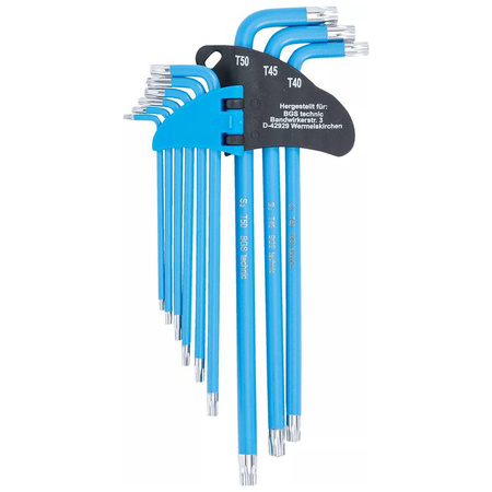 Zestaw długich kluczy imbusowych Torx / Torx z otworem T10-T50 9 szt., BGS 35105