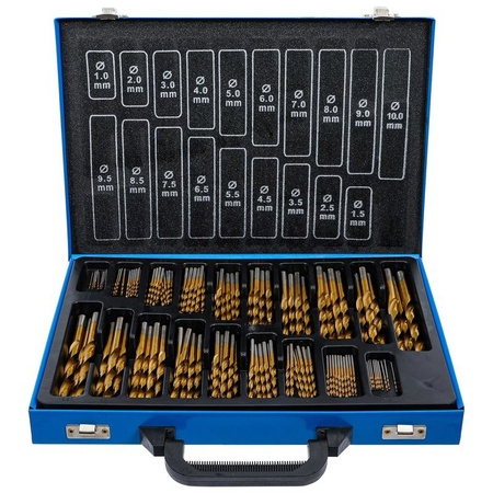 Zestaw wierteł spiralnych HSS powlekane azotkiem tytanu 1-10 mm 170 szt., BGS 1994