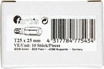 Bity 1/4'' DIN3126 TORX T25 x 25mm 10szt FORTIS