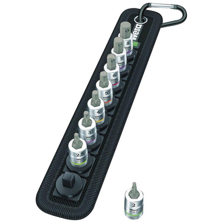 Zestaw 8 nasadek z bitem imbus do grzechotki Zyklop 3/8" na zawieszce tekstylnej, Wera