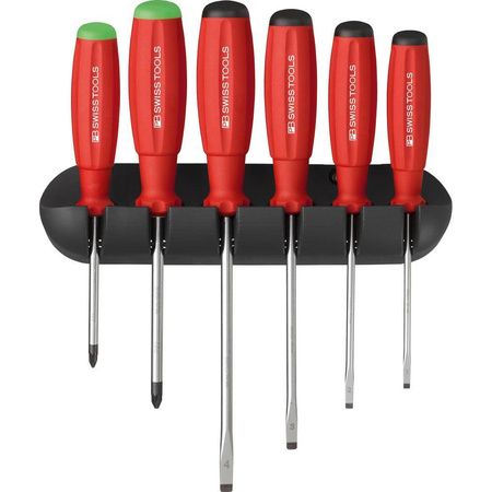Wkrętaki płaskie i krzyżowe PZ w uchwycie ściennym SwissGrip PB Swiss Tools 8245, zestaw 6-częściowy