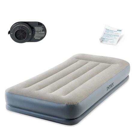 Materac dmuchany z wbudowaną pompką elektryczną jednoosobowy 191x99x30 cm 64116ND INTEX