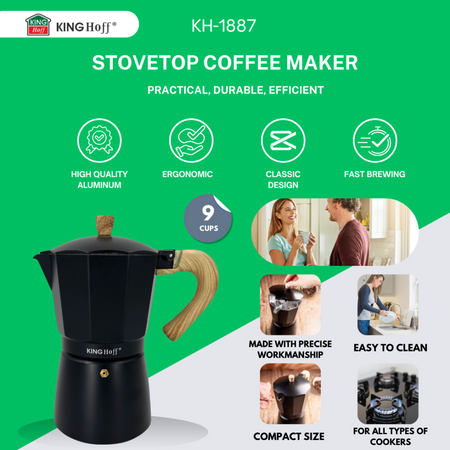 Aluminiowy zaparzacz ciśnieniowy do kawy, 9 filiżanek, czarny KINGHoff