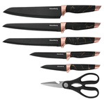Noże kuchenne w stojaku, z czarno i brązowym wzorem, zestaw 7 elementów, Klausberg, KB-7770