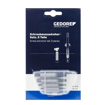 Zestaw wykrętaków do śrub 5-częściowy M3-M18, Gedore 8551 S-005, 2659336