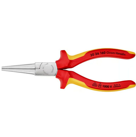 Szczypce płaskie okrągłe wydłużone z rękojeściami izolowanymi 160 mm KNIPEX 30 36 160