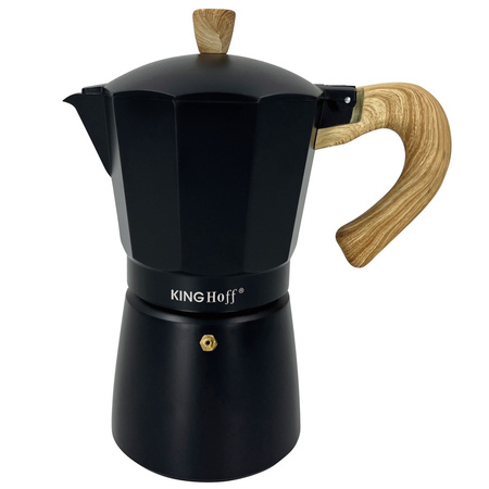 Zaparzacz do kawy espresso z aluminium, 6 filiżanek, czarny/drewnopodobny, KINGHoff, KH-1886