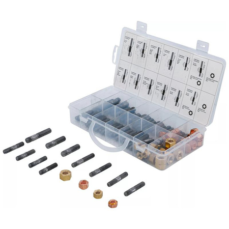 Asortyment śrub dwustronnych i nakrętek kolektora dolotowego/wylotowego 100 szt., BGS 74293