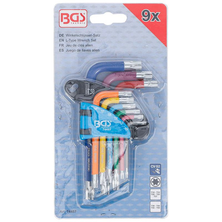 Zestaw krótkich kluczy imbusowych Torx T10-T50 9 szt., BGS 74457