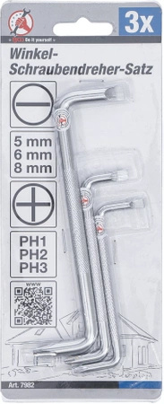 Zestaw 3 wkrętaków kątowych płaski/krzyżakowy, BGS Diy 7982