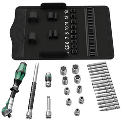 Grzechotka Zyklop Speed 1/4" z przełącznikiem zmiany kierunku pracy w zestawie z bitami i kluczami nasadowymi 8100 SA 6 Wera